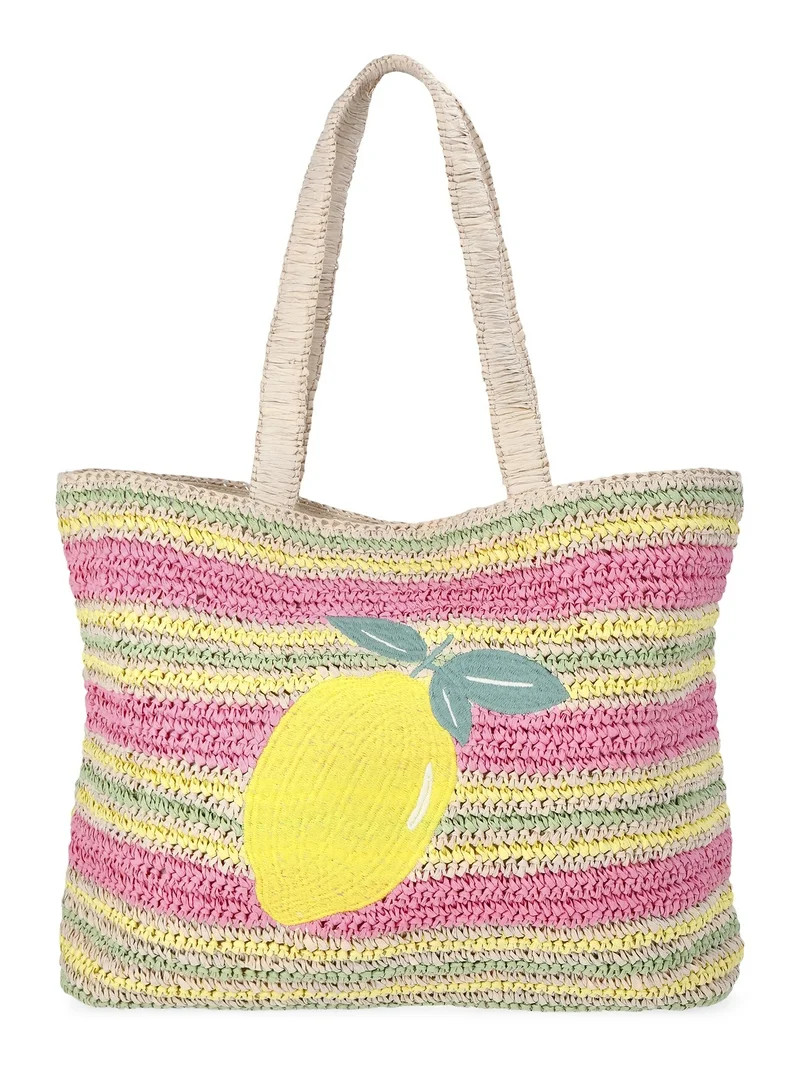 No Boundaries Women's Lemon Beach Tote Bag, Pink Lemon | Walmart (US)