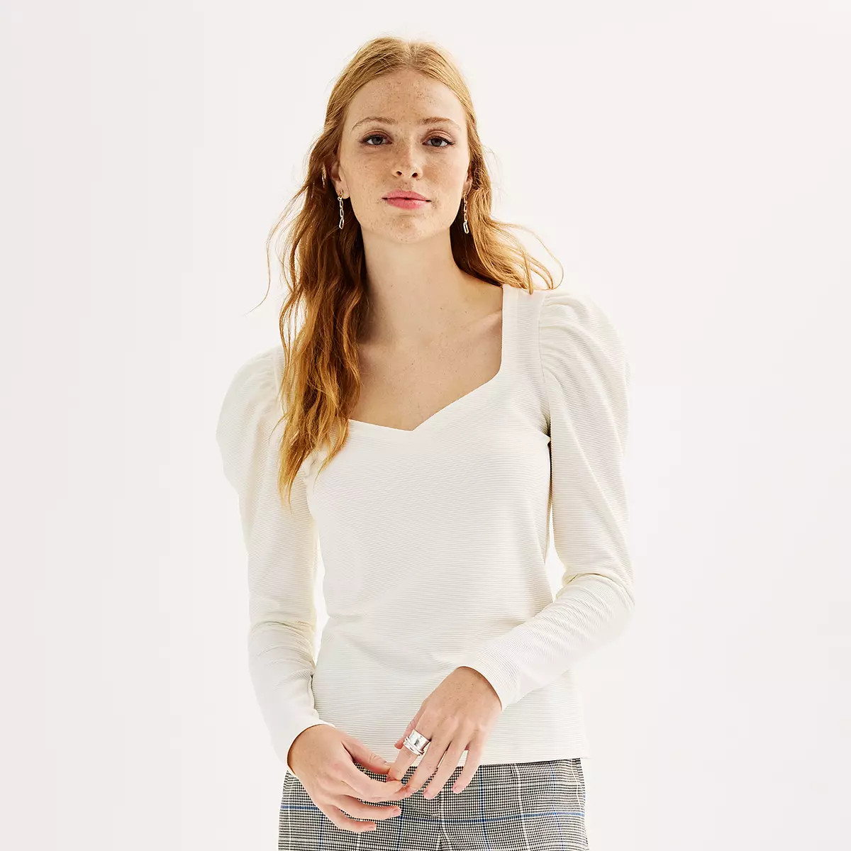 Women's Nine West Sweetheart Neckline Gathered Sleeve Top | Kohl's