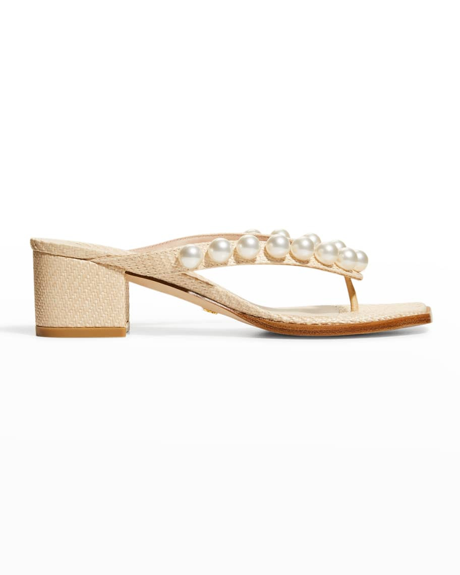 Stuart Weitzman Goldie Pearly Stud Thong Sandals | Neiman Marcus