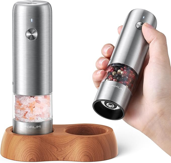 FORLIM Mini molinillo eléctrico de sal y pimienta con base de madera, recargable por USB, peque... | Amazon (US)