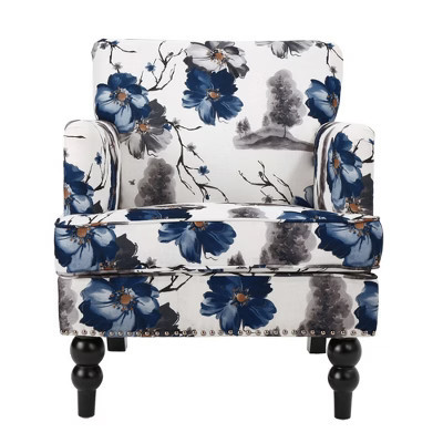 Floral Fabric Contemporary Tufted Club Chair with Nailhead Accents, Turned Birch Wood Legs, and Plush Cushioned Seating | Target