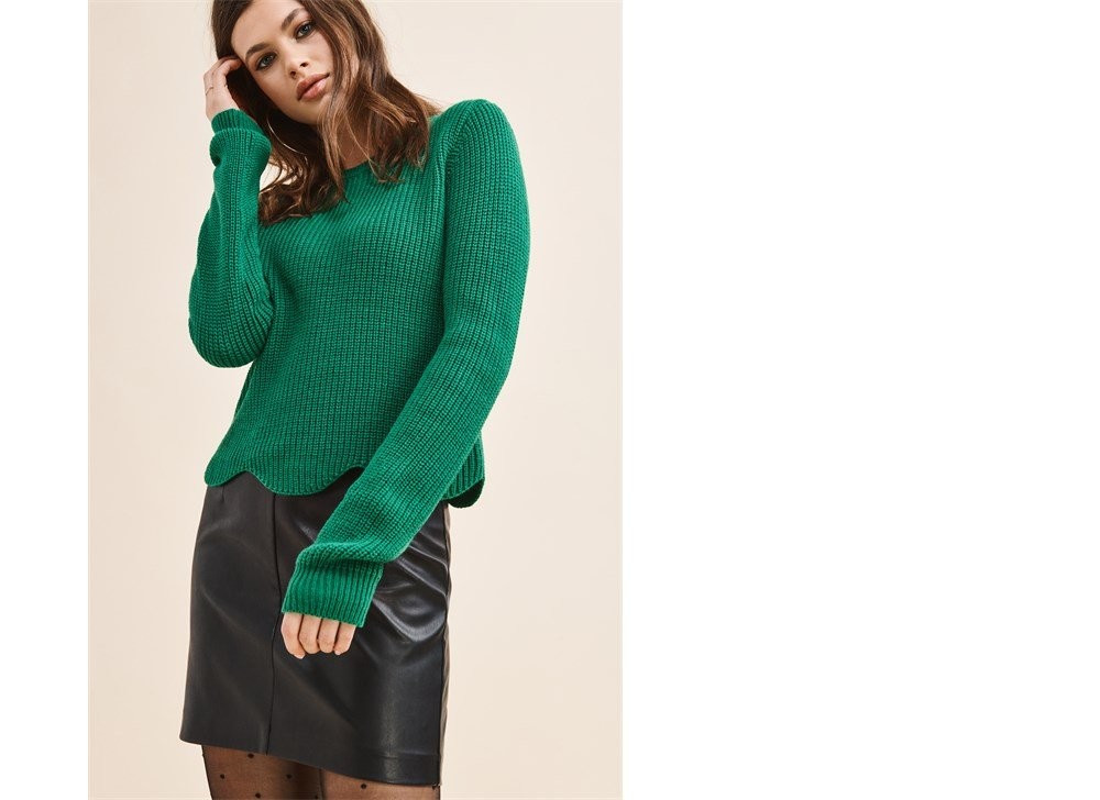 Dynamite  Sweater With Scallop Detail - FINAL SALE JELLY BEAN GREEN | Dynamite Clothing