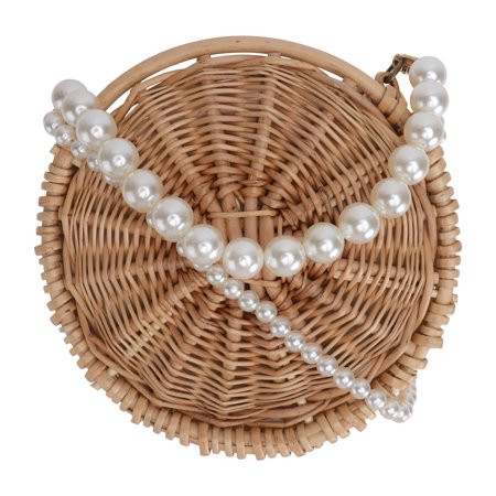 1Pc Pearl Shoulder Strap Cross Body Bag Round Straw Shoulder Bag (Khaki) | Walmart (US)