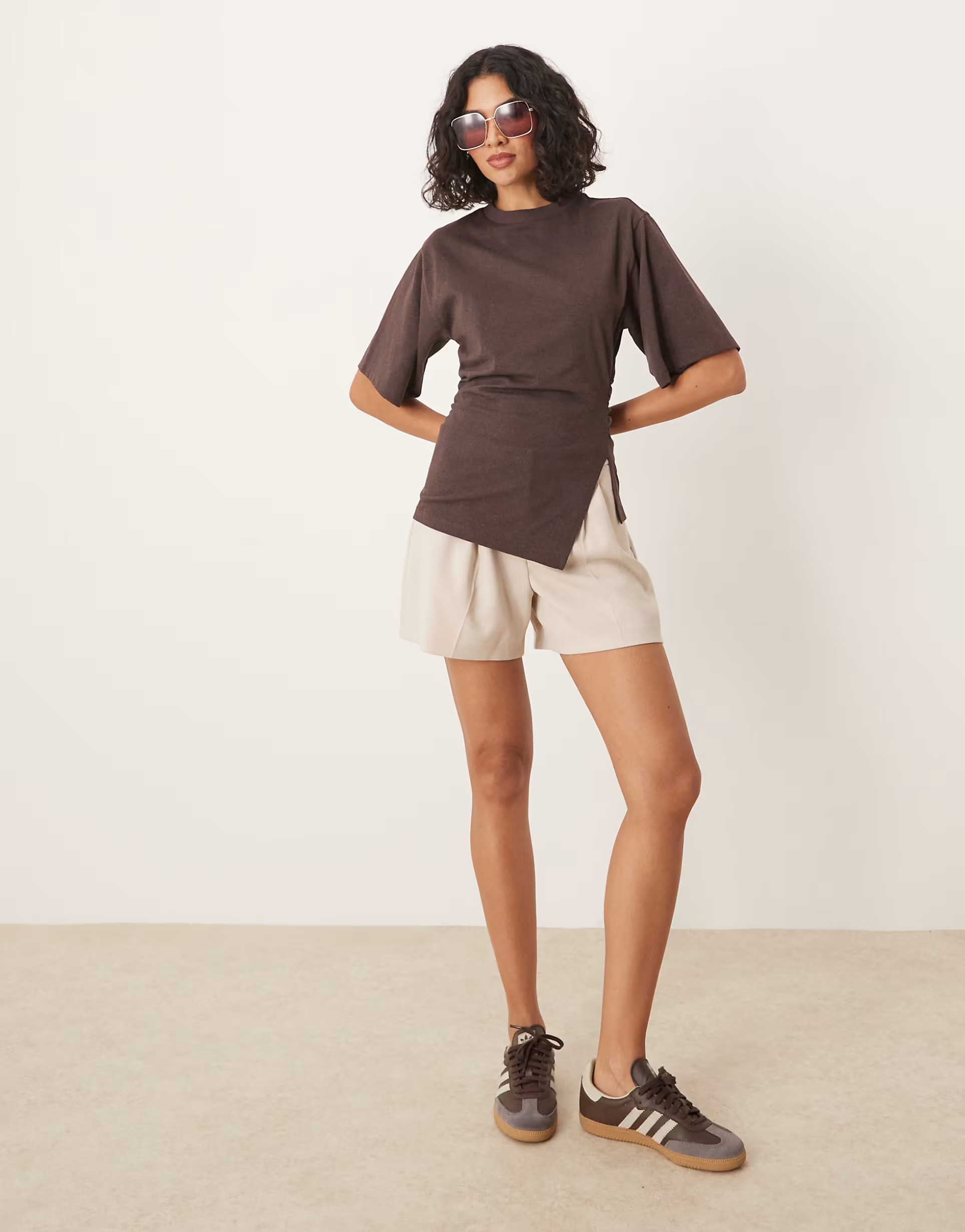 ASOS DESIGN cinched side t-shirt in brown | ASOS | ASOS (Global)