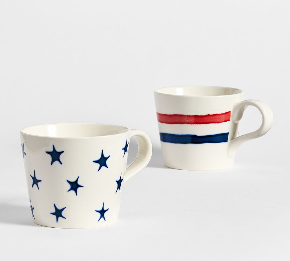 Patriotic Stripes & Stars Mugs - Mixed Set of 2 | Pottery Barn (US)
