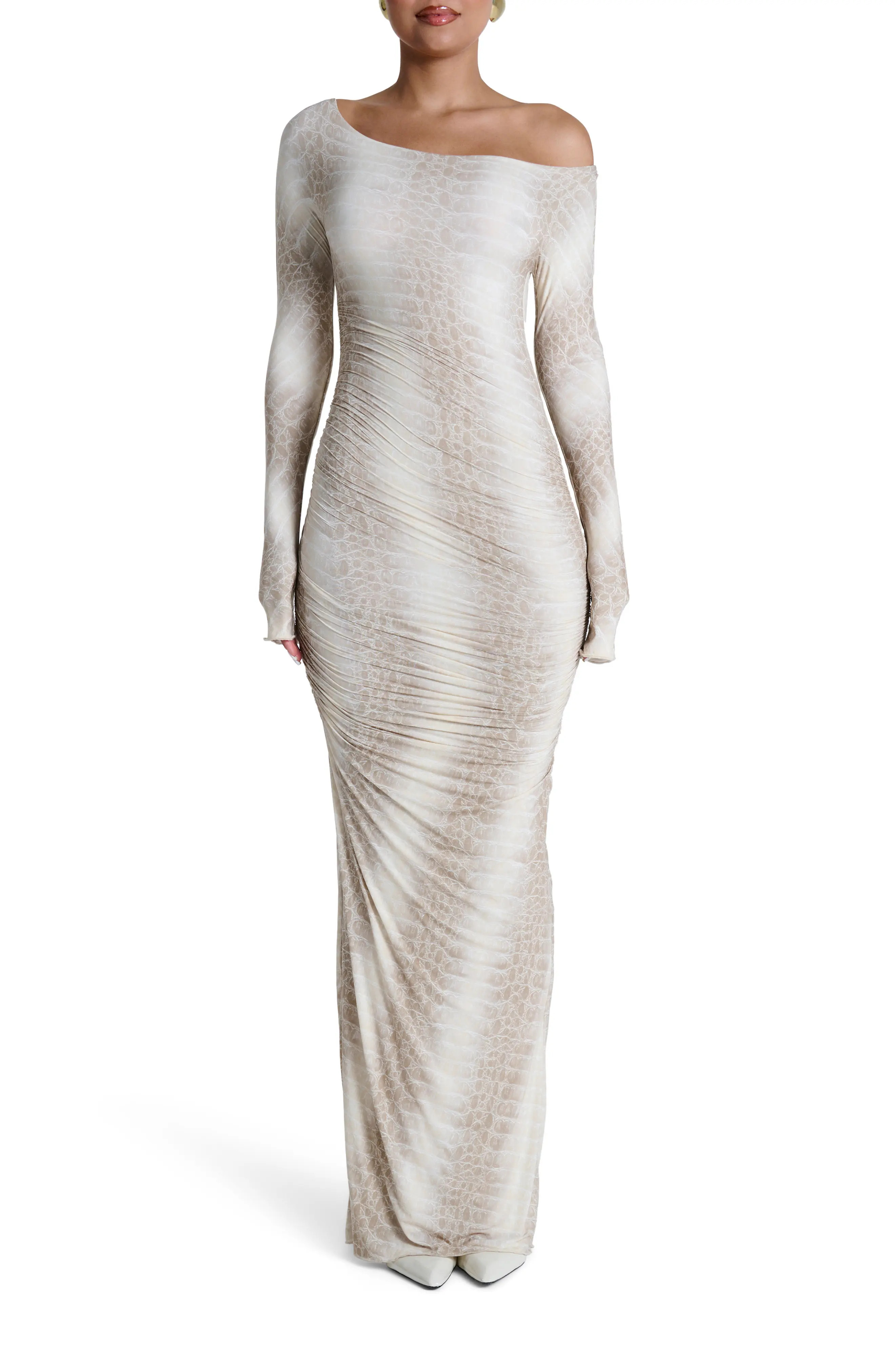 Naked Wardrobe Ruched Off the Shoulder Long Sleeve Maxi Dress (Women) | Nordstrom | Nordstrom