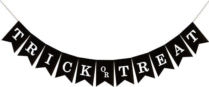 Adurself Trick or Treat Burlap Banner Halloween Party Decorations Halloween Black Jute Burlap Gar... | Amazon (US)