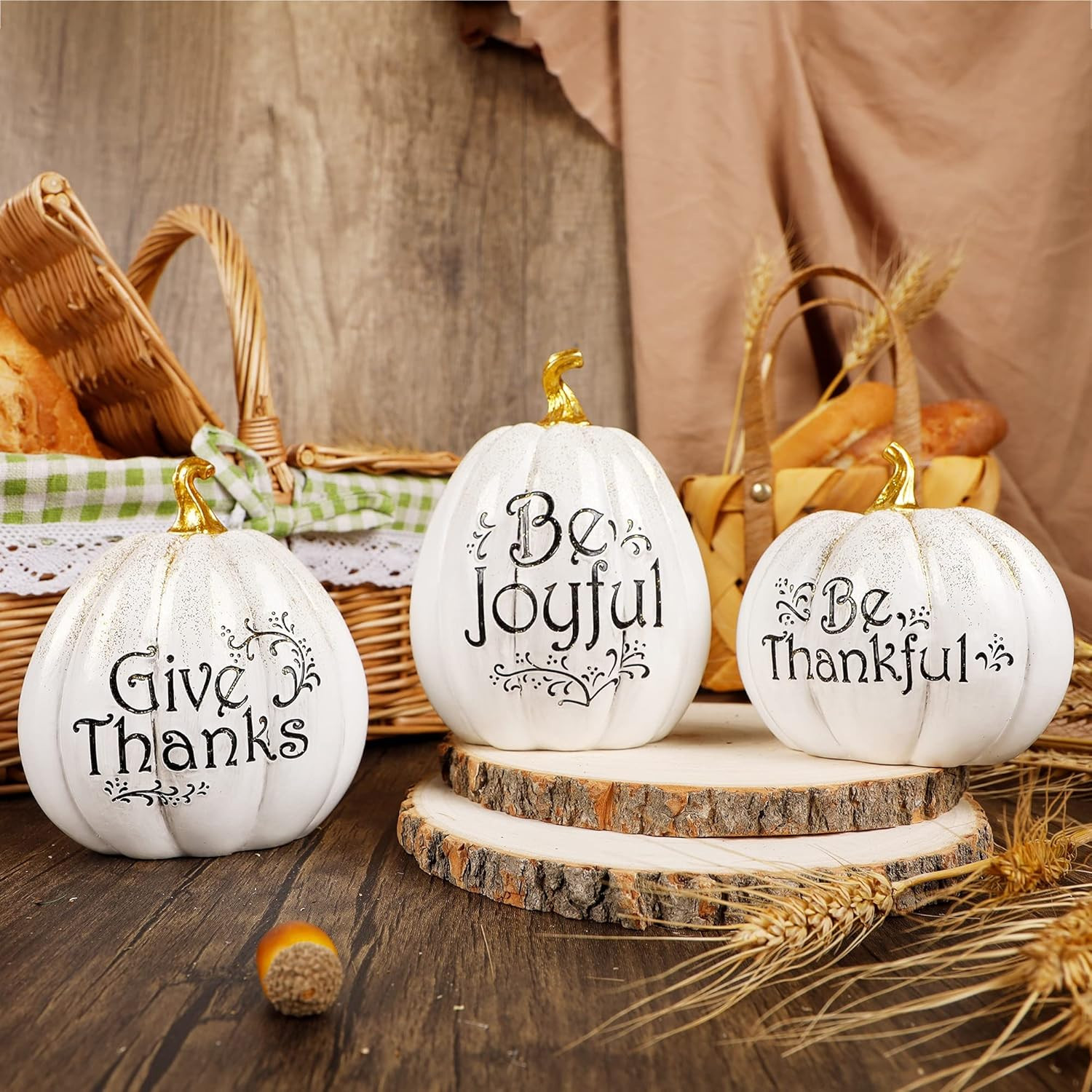 Prsildan Thanksgiving Tabletop Decorations, Set of 3 Resin Pumpkins Seasonal Fall Autumn Centerpi... | Amazon (US)