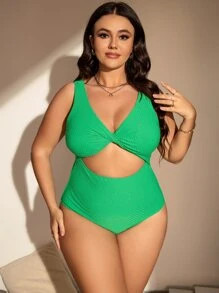 Plus Cut Out One Piece Swimsuit With Beach Skirt SKU: sf2301075501005855(1 Reviews)New$14.30$13.5... | SHEIN