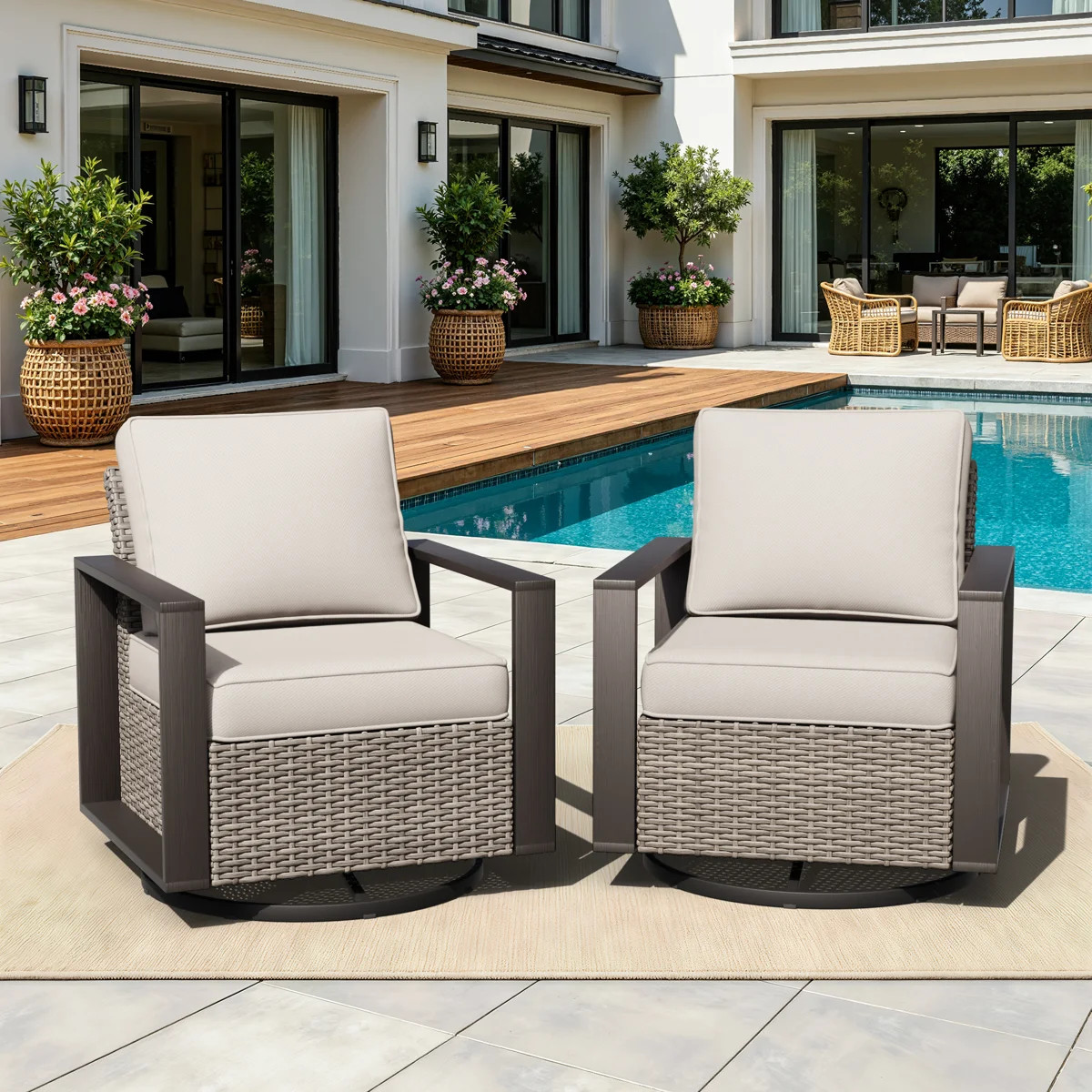 Jerimya Swivel Patio Wicker Outdoor Rocking Club Chair Lounge Chair (Set of 2) | Wayfair North America