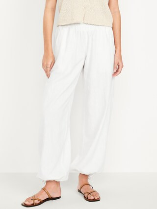 Mid-Rise Linen-Blend Harem Pants | Old Navy (US)