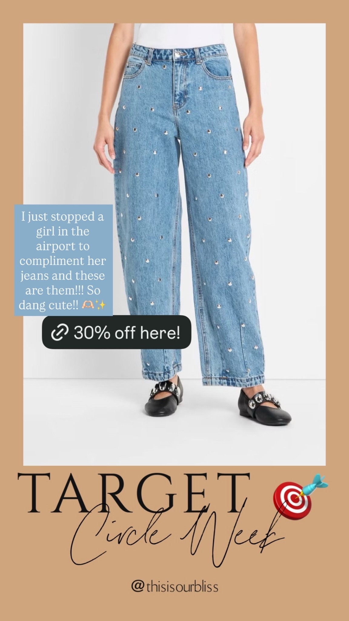 Studded barrel jeans! 30% off! 🎯

Target, target style, target checks days, fall fashion 

#LTKFindsUnder50 #LTKSaleAlert #LTKStyleTip