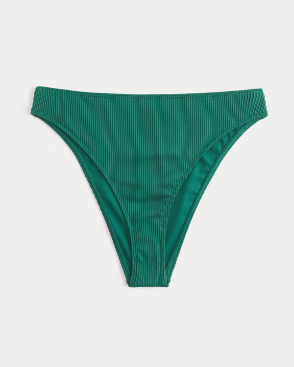 Curvy High-Leg High-Waist Ribbed Cheeky Bikini Bottom | Hollister (US)
