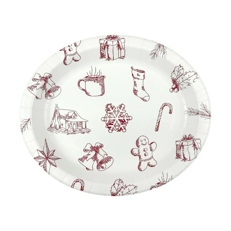 Christmas Elements Disposable Oval Paper Plates, Red and White, 12" x 10.5", 40 Count, by Holiday... | Walmart (US)