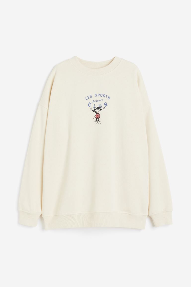 Oversized Printed Sweatshirt - Cream/Mickey Mouse - Ladies | H&M US | H&M (US + CA)