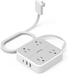 Flat Plug Power Strip, TESSAN 5 ft Ultra Thin Extension Cord with 3 USB Wall Charger(1 USB C Port... | Amazon (US)