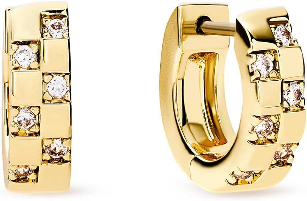 Ana Luisa Eden Huggie Hoop Earrings - Chunky 14K Gold Plated & Silver Rhodium Plated with Cubic Z... | Amazon (US)