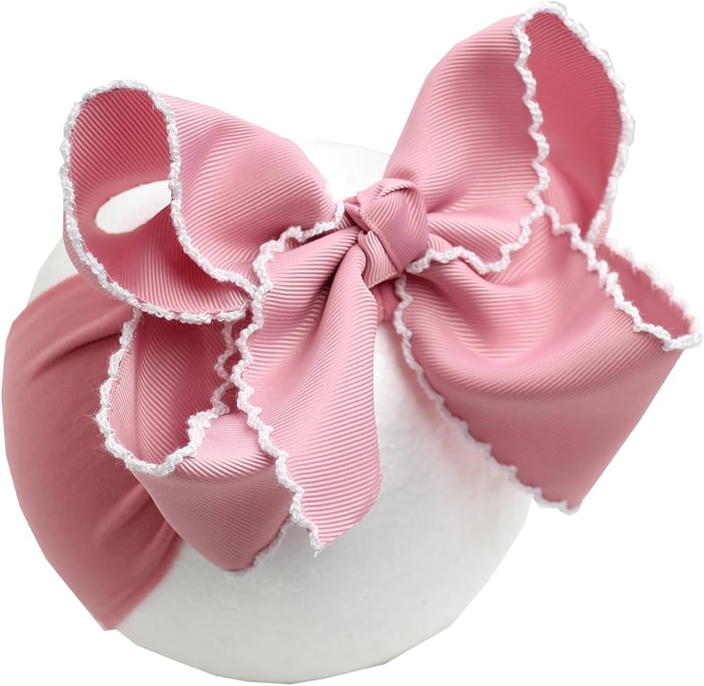6'' Jumbo Blush Pink Baby Girls Bow Headbands, Handmade Grosgrain Moonstitch Boutique Baby Headwr... | Amazon (US)
