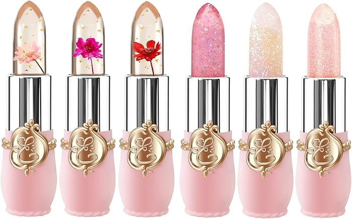 Flower Jelly Lipstick Set, Shimmer Lip Balm, Lip Gloss, Color Changing Lipstick Set B, Shimmer | Amazon (US)
