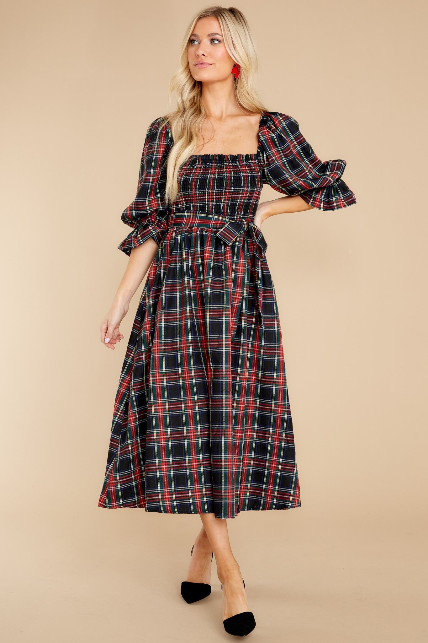 Everyday Cheer Black Plaid Maxi Dress | Red Dress 