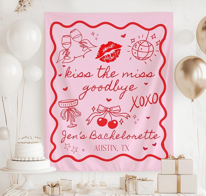 Kiss the Miss Goodbye Bachelorette Tapestry, Bridal Shower Decor, Bachelorette Party Decorations,... | Amazon (US)