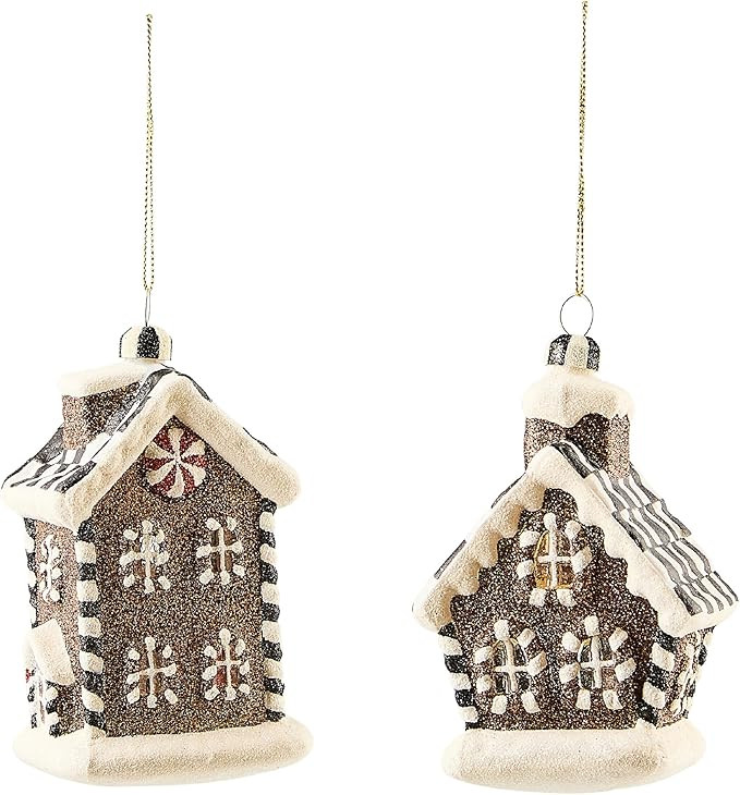 MACKENZIE-CHILDS Set of 2 Glass Ornaments, Christmas Tree Decorations, Gingerbread House | Amazon (US)