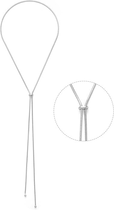 FAMARINE Silver Long Necklaces Silver Lariat Necklace Hypoallergenic Y-shaped Necklaces Trendy Je... | Amazon (US)