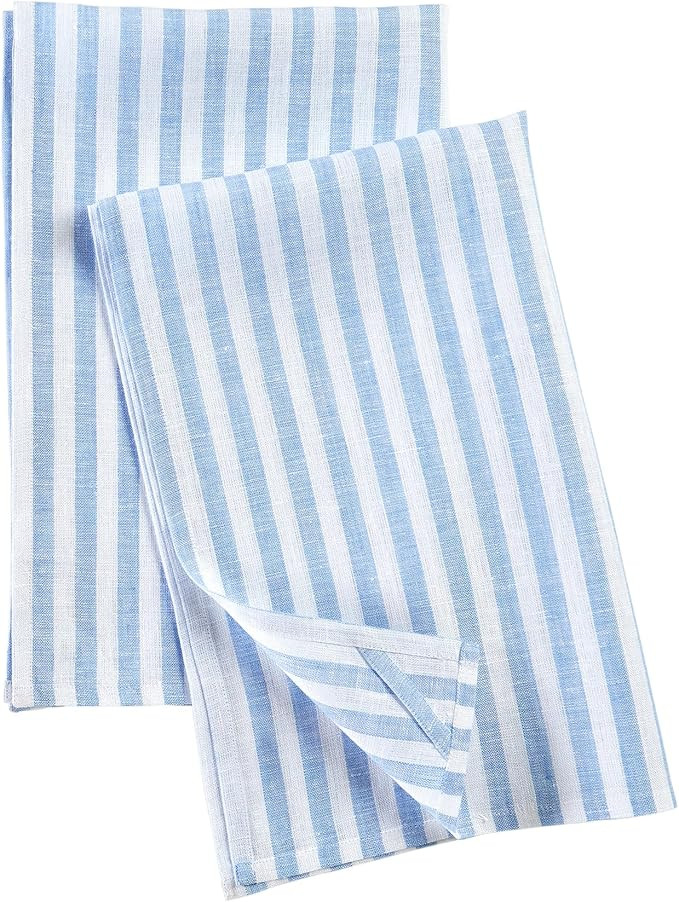 Solino Home Sky Blue and White Linen Kitchen Towels Set of 2-100% Pure Linen Amalfi Stripe Kitche... | Amazon (US)