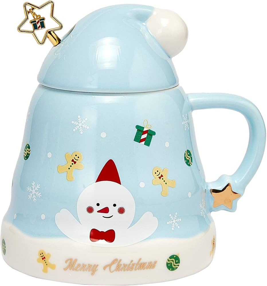 Snowman Christmas Tree Hat Mug Festive with Elf & Santas Hat Lid - Ceramic Microwave & Dishwasher... | Amazon (US)