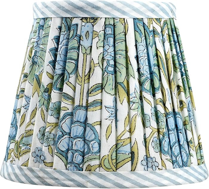 Ridhi Pleated Block Print Lamp Shade Asparagus Green Floral Medium 4" Top x 6" Bottom x 5" High S... | Amazon (US)
