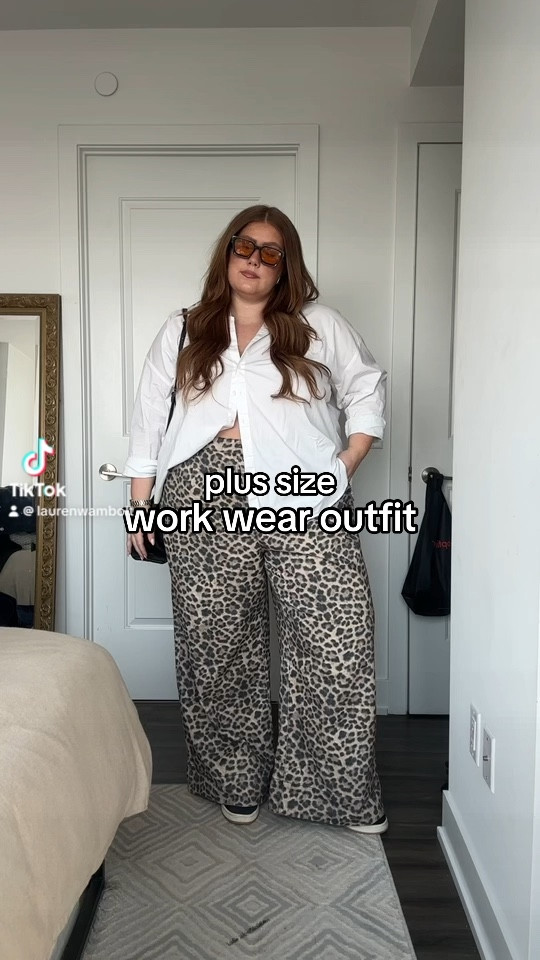 Plus size office/work wear outfit idea!! Love the idea of doing a bold print with a simple top.

Sized up multiple sizes to a 26 in the pants for a loose fit 

#LTKautumn #LTKplussize #LTKworkwear