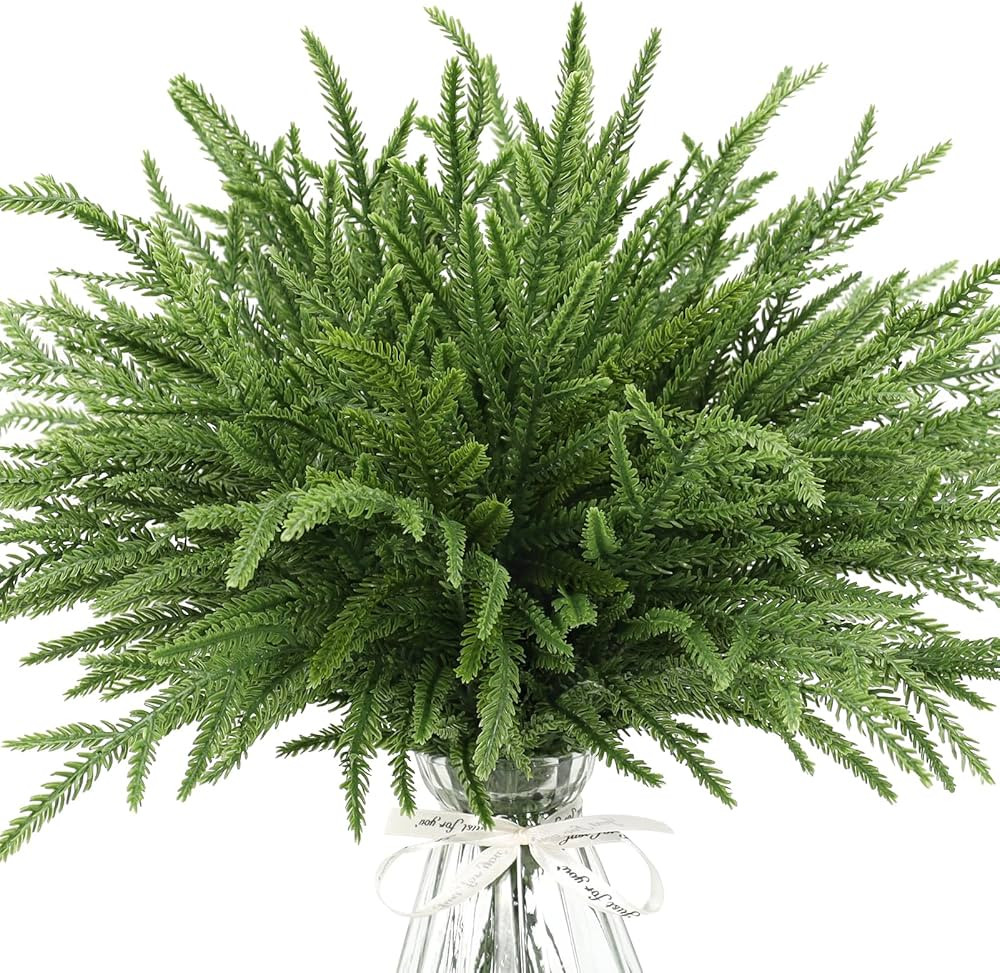 50PCS Christmas Norfolk Pine Branches,14.9 inch Artificial Norfolk Pine Stems,Faux Greenery Pine ... | Amazon (US)