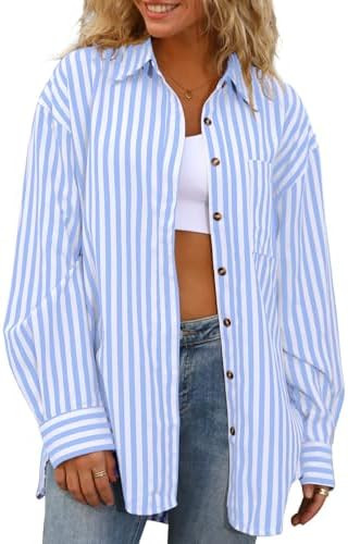 CHYRII Women's Striped Button Down Long Sleeve Blouse | Amazon (US)