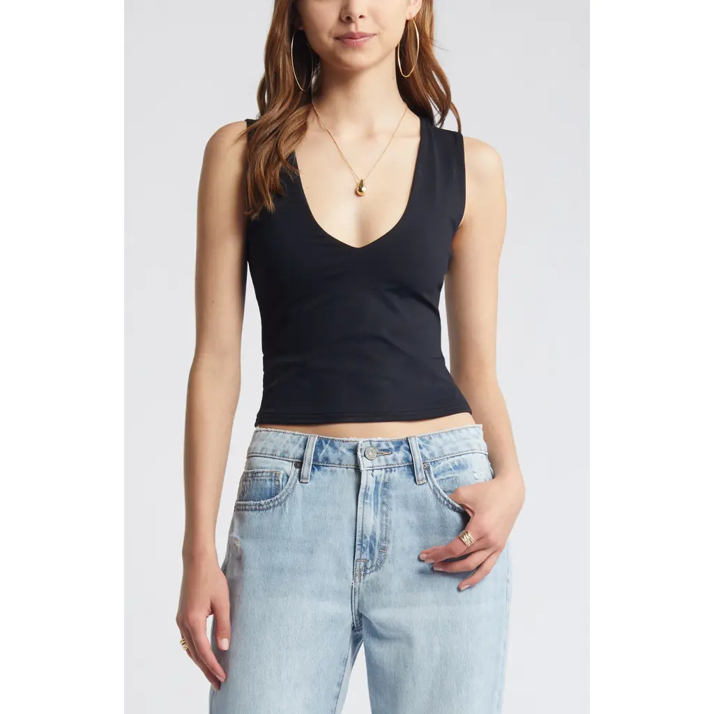 Open Edit Smooth Edit V-Neck Tank in Black at Nordstrom, Size Small | Nordstrom