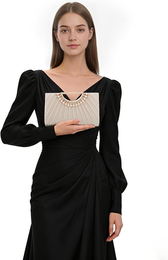 Emprier Pleated Satin Clutch for Women, Elegant Evening Bag fits Large Smartphones, Formal Weddin... | Amazon (US)