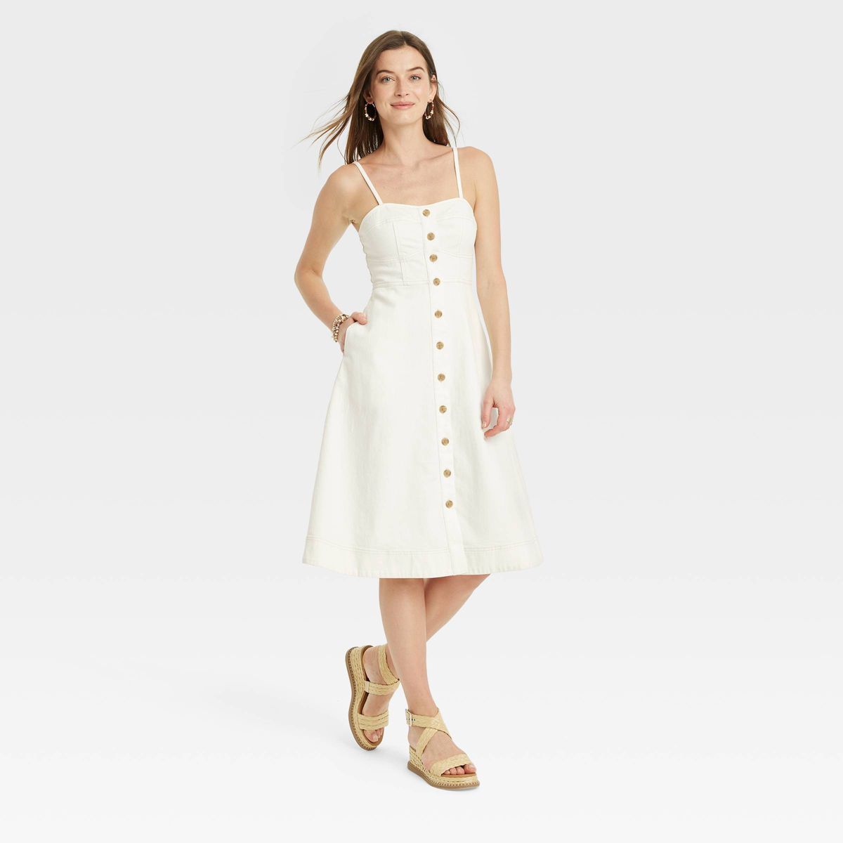 Women's Denim Corset Midi A-Line Dress - Universal Thread™ White S | Target