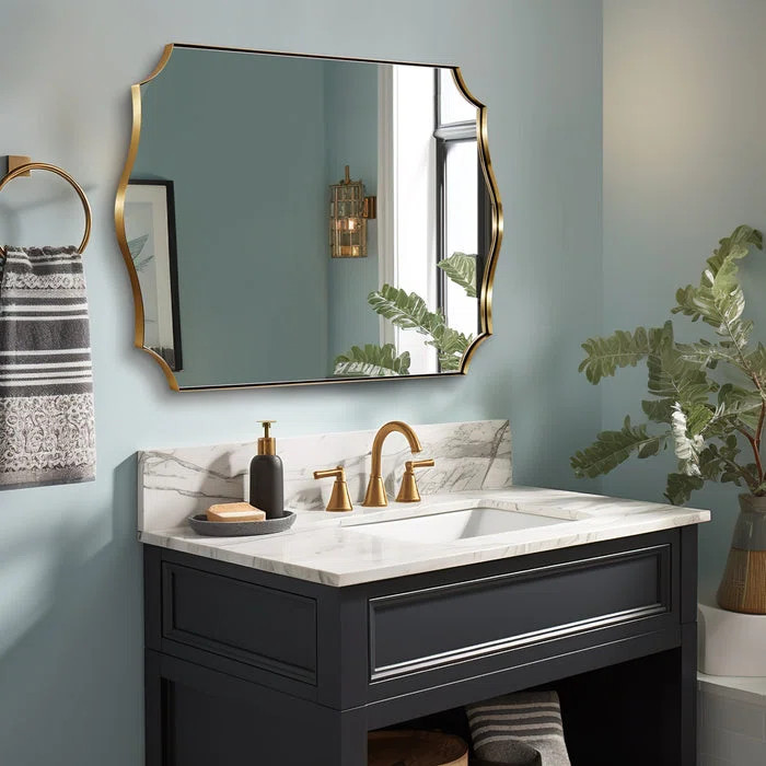 Traditional Scalloped Rectangle Bathroom Wall Mirror | Stainless Steel Frame | Wayfair North America