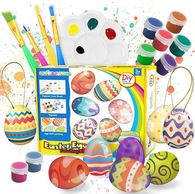 SpringFlower White Easter Eggs Painting Kit-24 Paintable Flocking Eggs with Doodle Kit for DIY De... | Amazon (US)