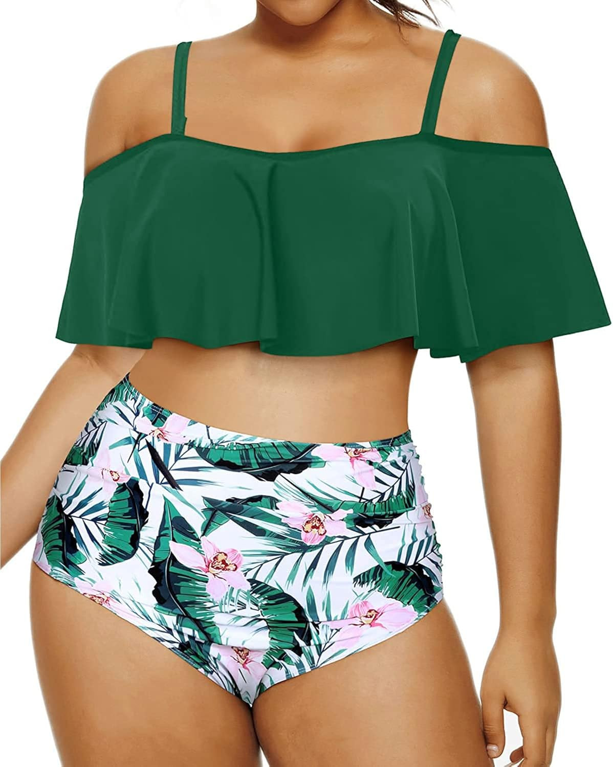Daci Women Plus Size Two Piece Swimsuits High Waisted Bikini Off The Shoulder Tummy Control Bathi... | Amazon (US)