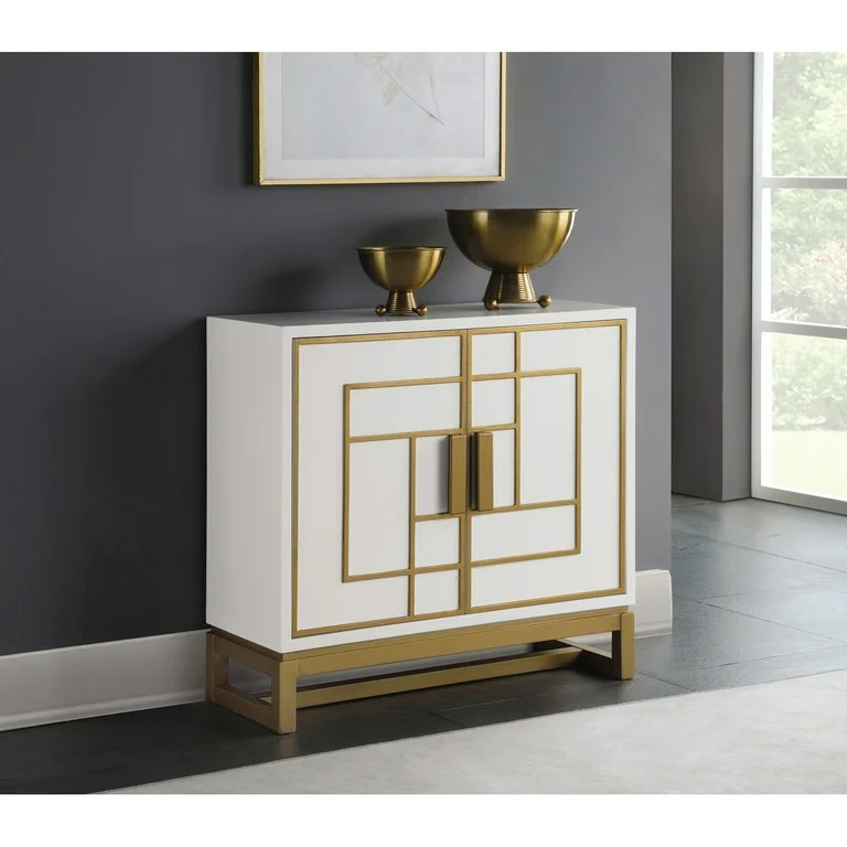 Rectangular 2-Door Accent Cabinet White and Gold | Walmart (US)