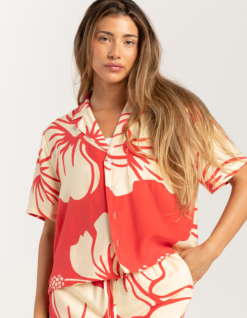 DUVIN Trouble In Paradise Womens Crop Button Up Shirt | Tillys