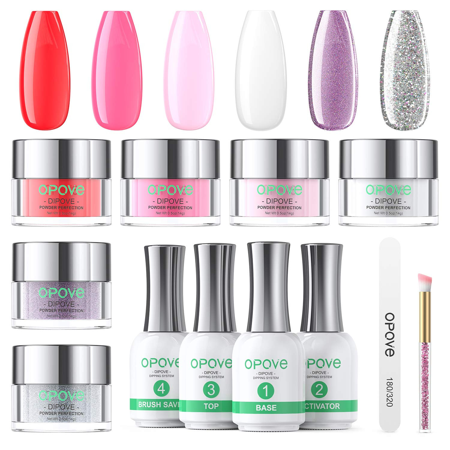 Dip Powder Nail Kit Starter, opove Dipping Acrylic Powder and Liquid Set Starter Kit Glitter Mani... | Amazon (US)