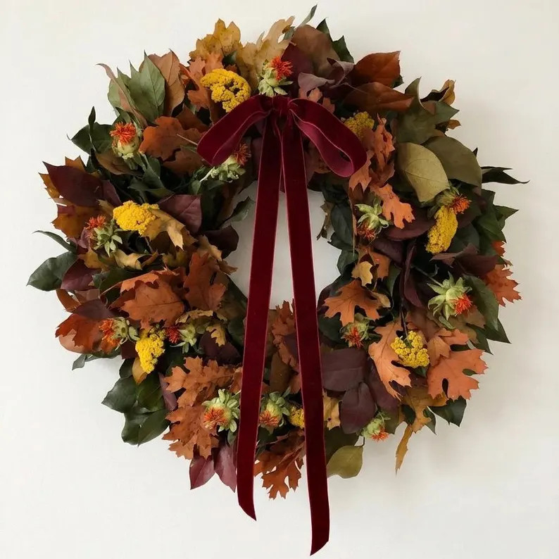 VanCortlandt Farms Dried and Preserved Halcyon Harvest Wreath - Natural Fall Orange Burgundy Autu... | Etsy (Global)