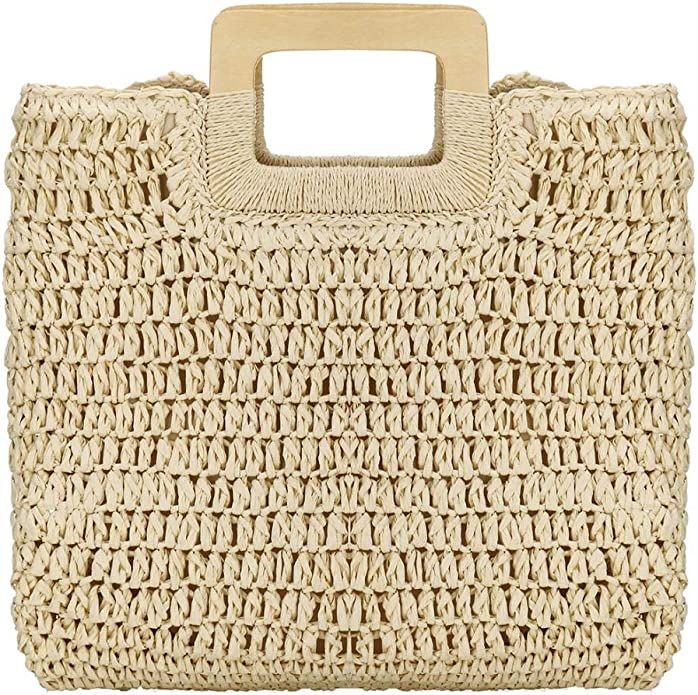 Large Handwoven Straw Bag Travel Shopping Handbag Woven Straw Beach Bag for Women Girls | Amazon (US)