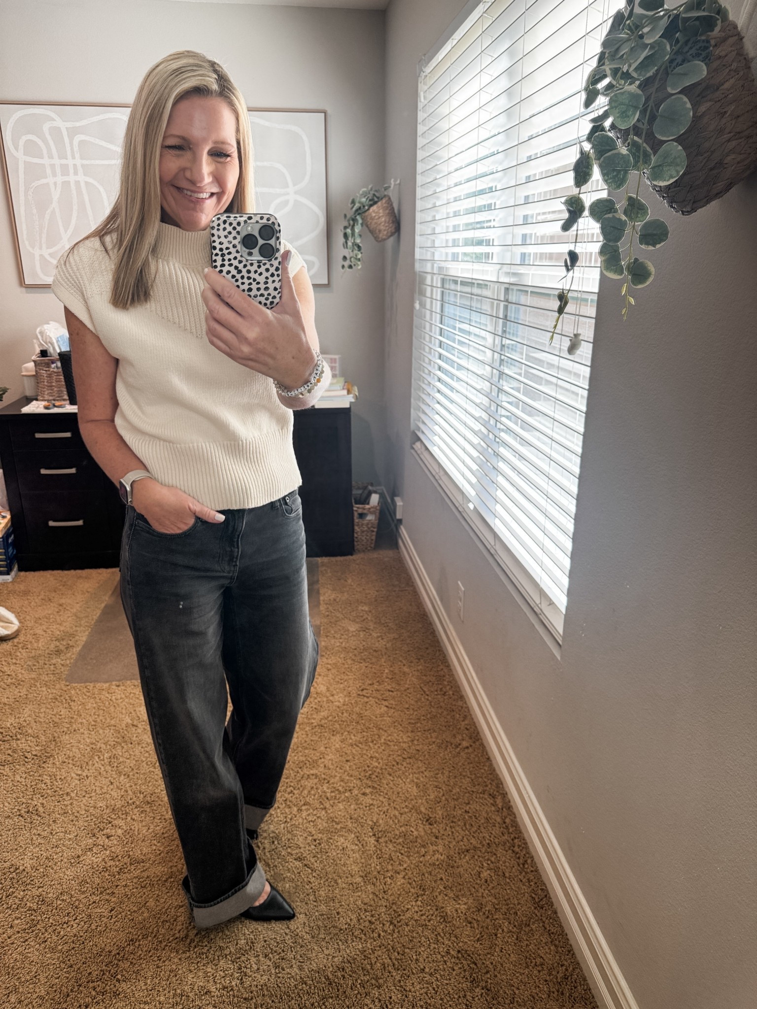 Work from home outfit in this sleeves knit sweater from Loft and cuffed jeans from Gap. 

#LTKOver40 #LTKootd #LTKWorkwear