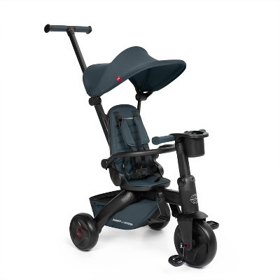 Radio Flyer Coast Folding Lightweight Stroller Trike with Travel Bag - Black/Steel Blue: Adjustable Handle, 5-Point Harness, Flat-Free Tires | Target