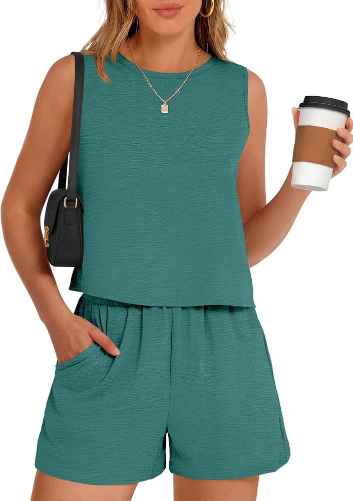 ANRABESS Two Piece Sets for Women Summer Casual Sleeveless Tank Top Matching Shorts Lounge Sets P... | Amazon (US)