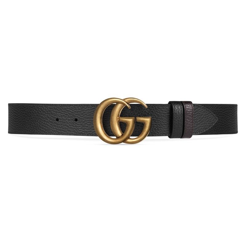 Reversible leather belt with Double G buckle black | Gucci (US)