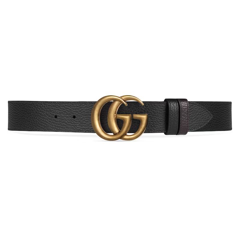 Reversible leather belt with Double G buckle black | Gucci (US)