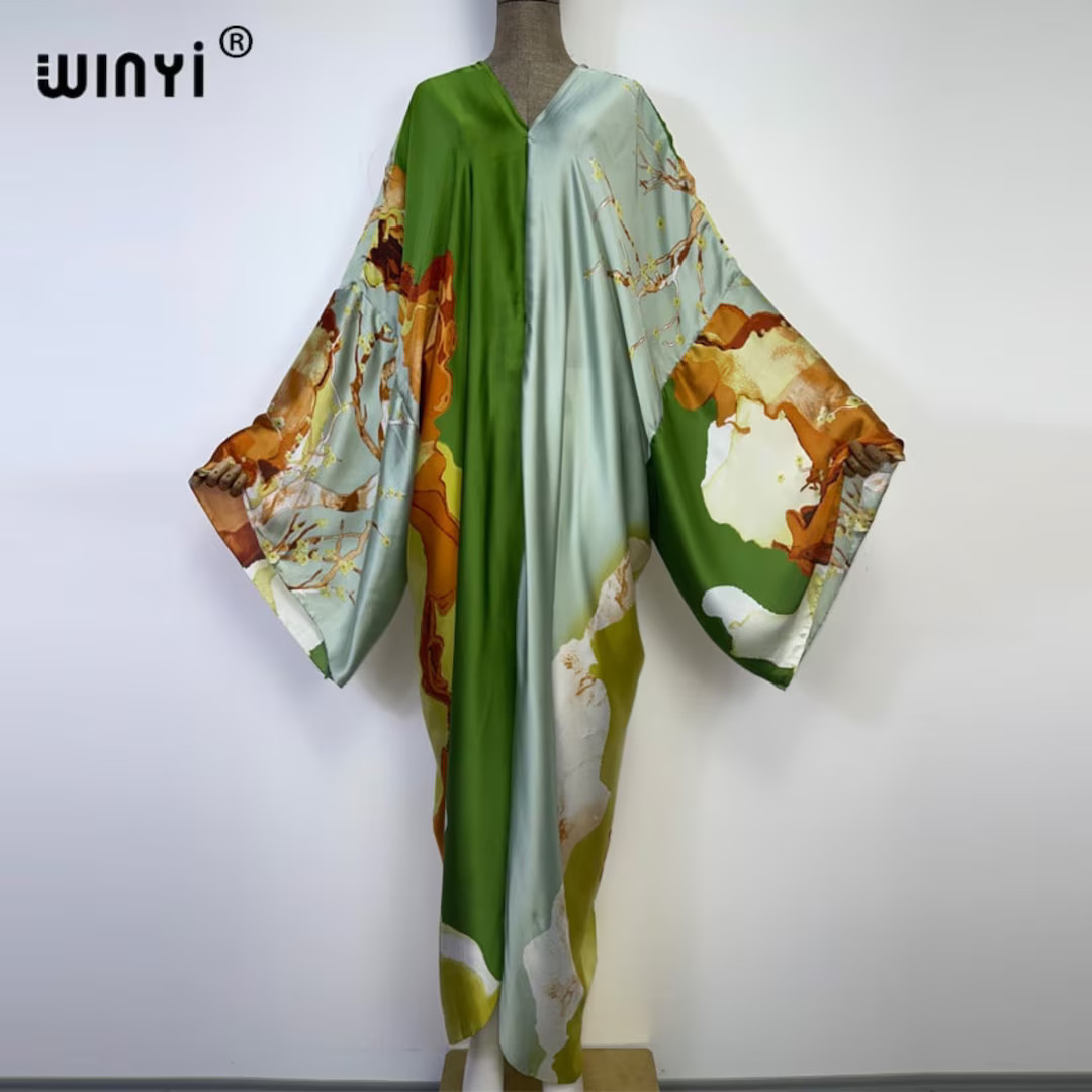 Winyi Peach Blossom Kaftan Tunic Floral Maxi Dress Beach - Etsy Canada | Etsy (CAD)